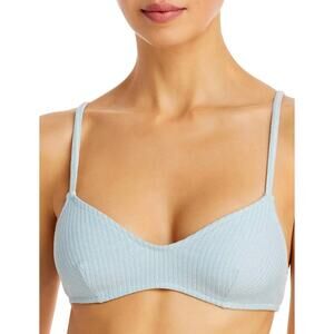 Solid & Striped Powder Blue Lurex Ribbed Bikini Top Swim L NWT